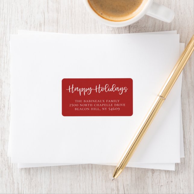Hand Letter Happy Holidays Script Red Address Adressaufkleber (Insitu)