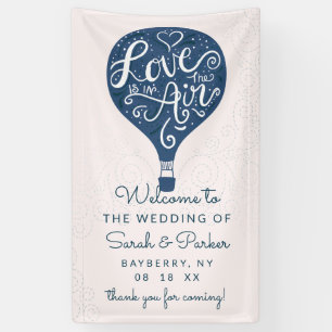 Hand Letter Navy Heißluftballon Hochzeit Willkomme Banner