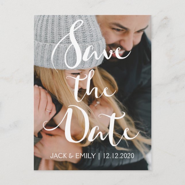 Hand Letter Script Save the Date Card Ankündigungspostkarte (Vorderseite)
