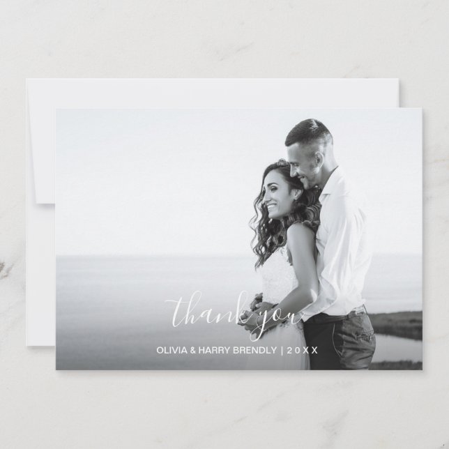 Hand Letter Wedding Foto Card - White Script Dankeskarte (Vorderseite)