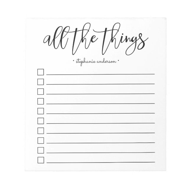Hand-Lettered All the Things Personalized Notizblock (Vorderseite)