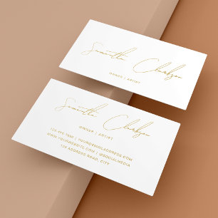 Hand-Lettered Gold Script Minimalist Cream Beige Visitenkarte