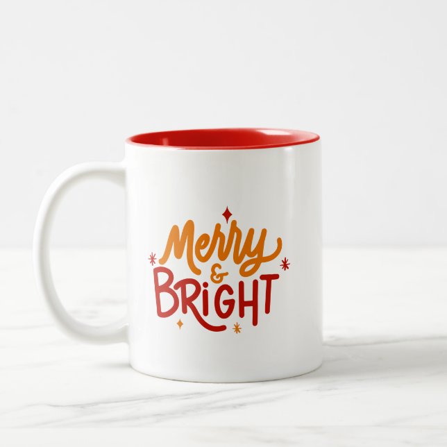 Hand Lettered Merry & Bright Two-Tone Mug Zweifarbige Tasse (Links)