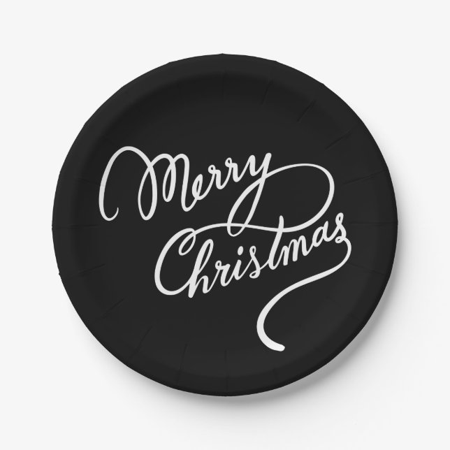 HAND-LETTERED MERRY CHRISTMAS | PARTY PLATE PAPPTELLER (Vorderseite)