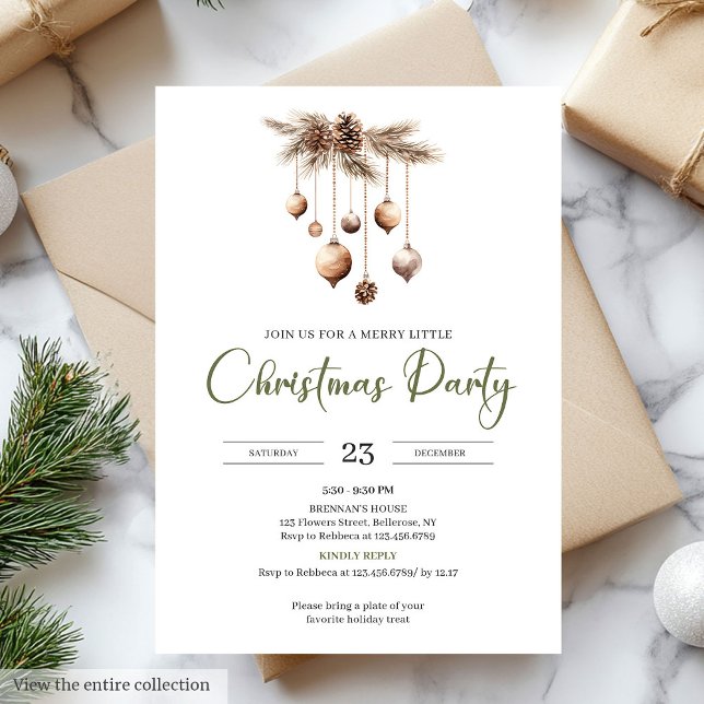 Hand-Lettered Neutral Olive Ivory Christmas Party Einladung (Hand-Lettered Neutral Olive Ivory Christmas Party)