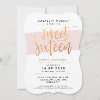 HAND LETTERED SCRIPT süß 16 trendige Kupferpinke Einladung