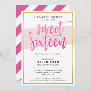 HAND LETTERED SCRIPT Süßes 16 trendy heißes rosa G Einladung