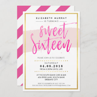 HAND LETTERED SCRIPT Süßes 16 trendy heißes rosa G Einladung