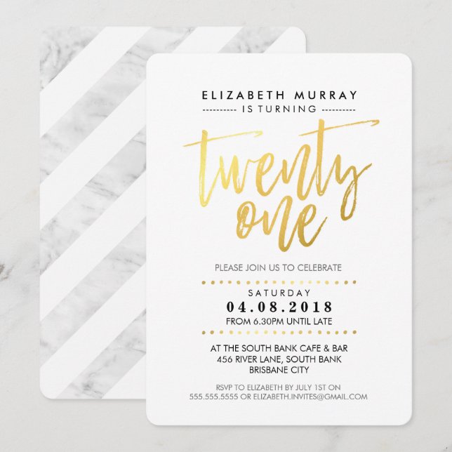 HAND LETTERED SCRIPT Typ einfache Goldfolie Marmor Einladung (Vorne/Hinten)