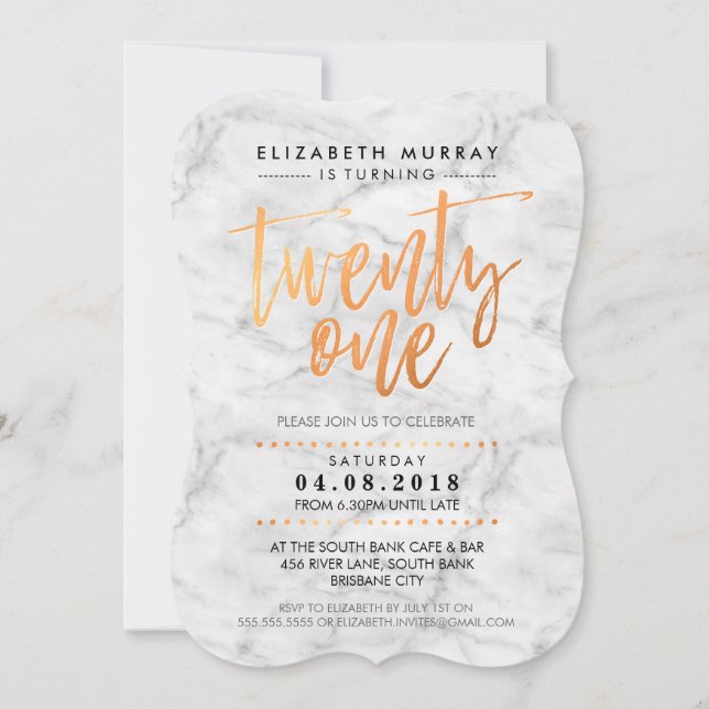 HAND LETTERED SCRIPT Typ trendiger Kupfermarmor Einladung (Vorderseite)