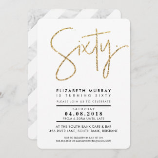 HAND LETTERED simple gold Glitzer sechzig. Einladung