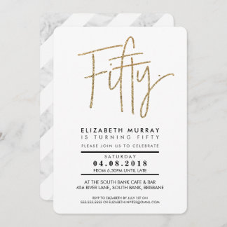 HAND LETTERED TYPE simple gold Glitzer 50. INVITE Einladung