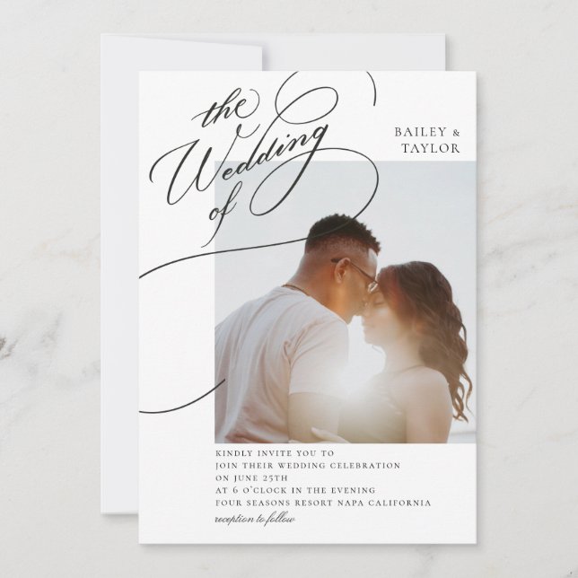 Hand Lettering Photo Wedding Einladung (Vorderseite)