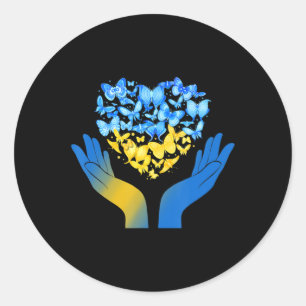 Hand-Liebe-Schmetterling Ukrainische Fahne zum Abb Runder Aufkleber