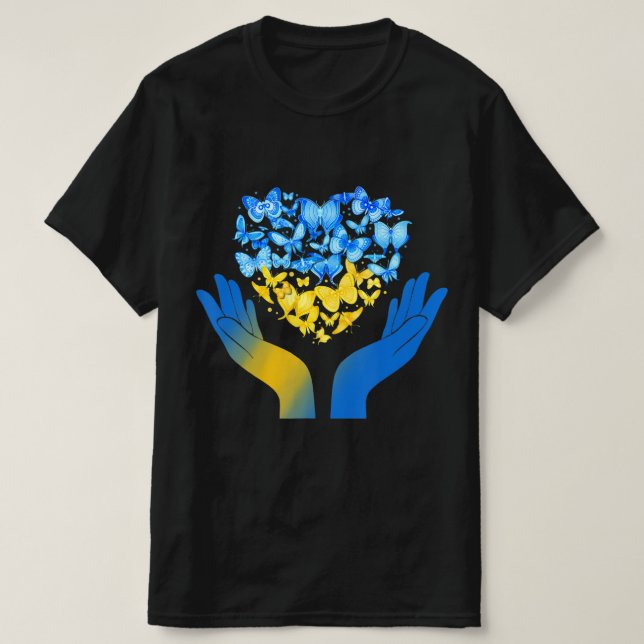 Hand-Liebe-Schmetterling Ukrainische Fahne zum Abb T-Shirt (Design vorne)