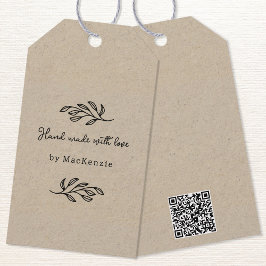 Hand Made With Love Brown Paper QR code Price Tag Geschenkanhänger