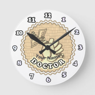Hand mit Caduceus Arzt Runde Wanduhr