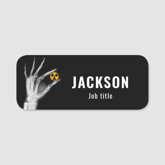 Hand mit einem Radiationssymbol Namensschild (Vorderseite)