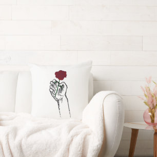 Hand mit Rose Minimal Art – Elegante Blumen Cus Kissen