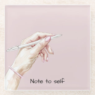 Hand mit Stift: Notiz an mich selbst Glasuntersetzer