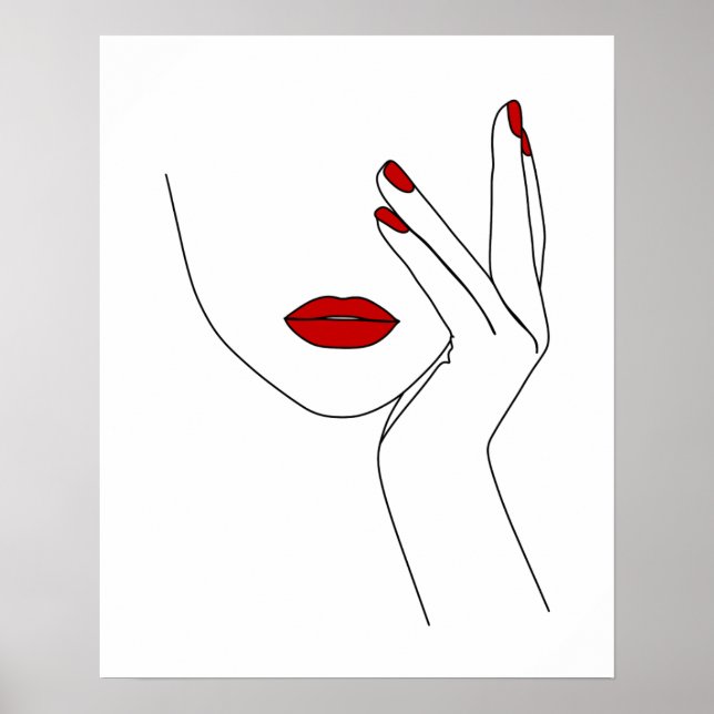 Hand On Woman's Face Line Art Poster (Vorne)