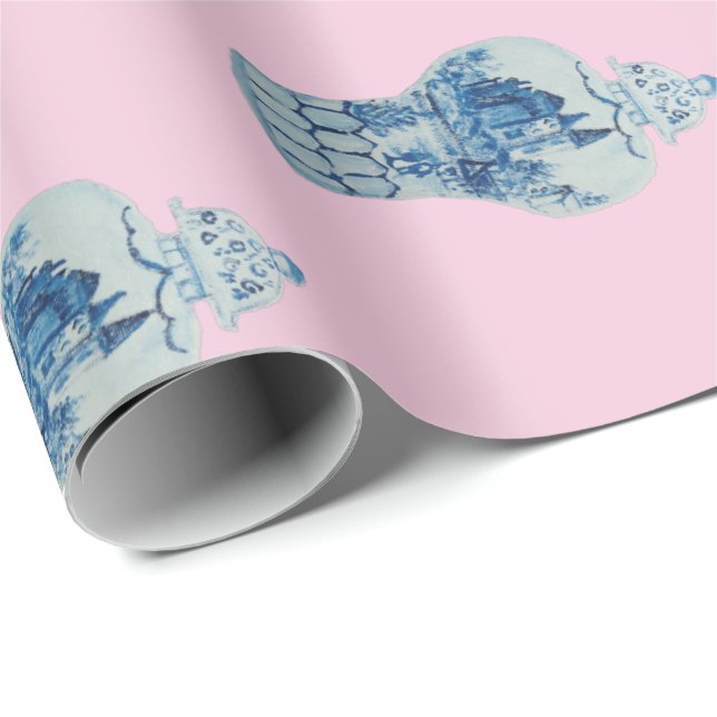 Hand Painted Blue and White Ginger Jar Geschenkpapier (Rolleneckpunkt)