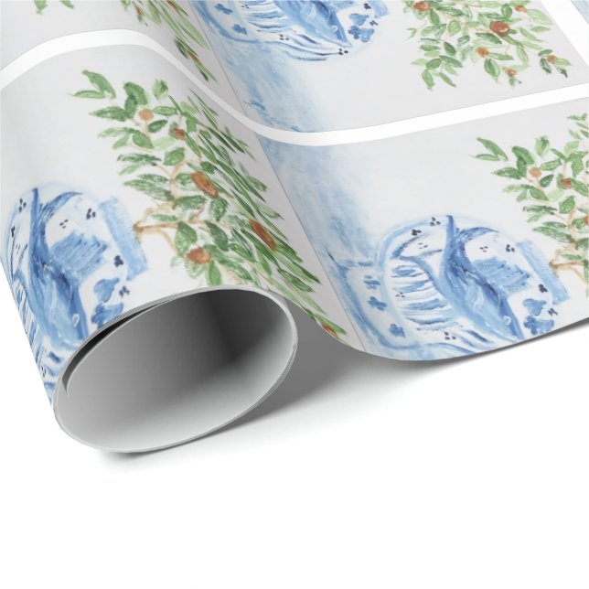 Hand Painted Blue and White Ginger Jar Geschenkpapier (Rolleneckpunkt)