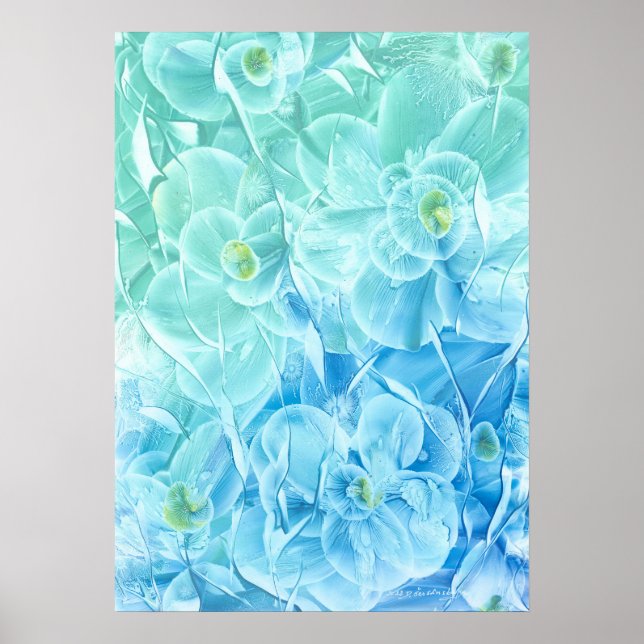 Hand Painted Blue Green Flower Design Poster (Vorne)