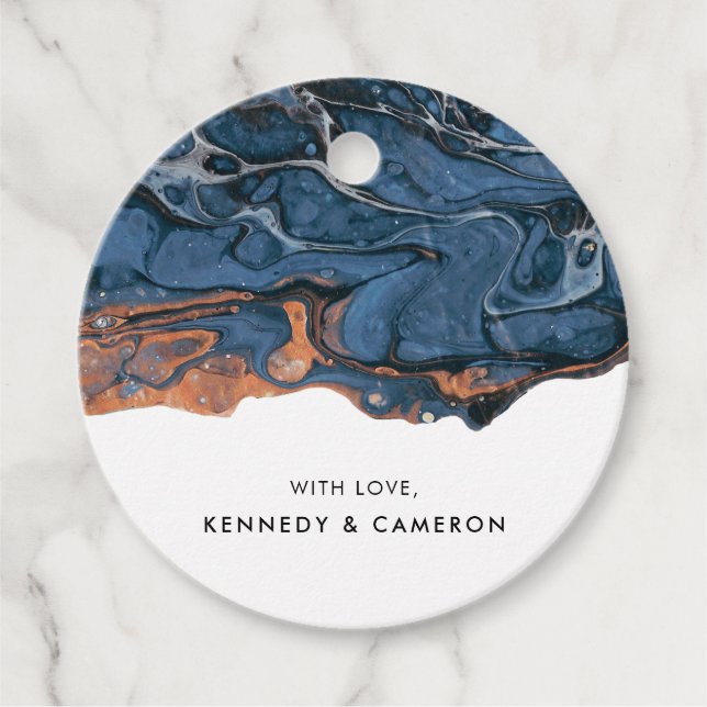 Hand Painted Blue Marble Favor Tag Geschenkanhänger (Vorderseite)