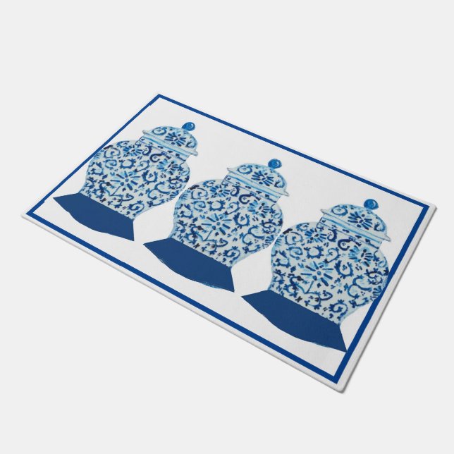 Hand Painted Blue White Ginger Jar Rug Doormat Fußmatte (Schrägansicht)