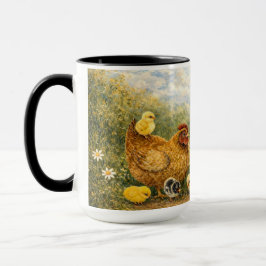 Hand-Painted Chicken & Chicks and Rooster Mug Tasse