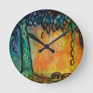 Hand Painted Colorful Tree of Life Runde Wanduhr
