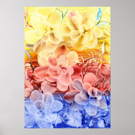 Hand Painted Fantasy Floral Art - Yellow Red Blue Poster