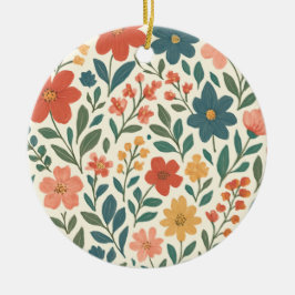 Hand-Painted Floral Pattern – Colorful Botanical  Keramik Ornament