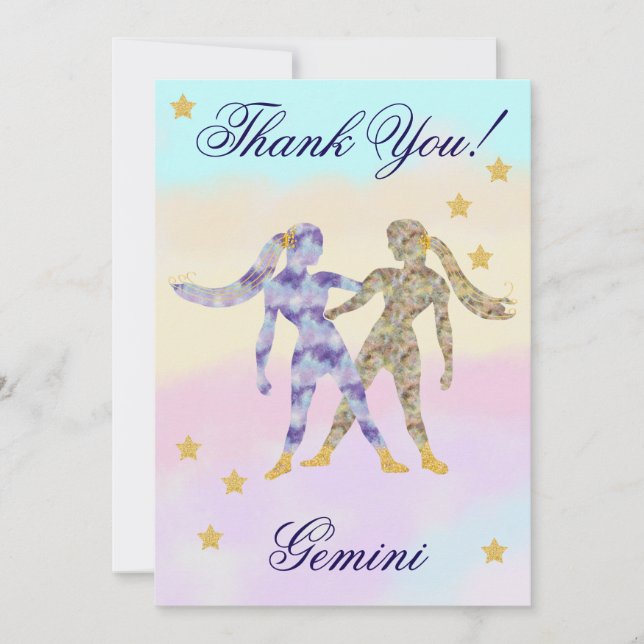Hand-Painted Gemini Birthday Thank You Dankeskarte (Vorderseite)