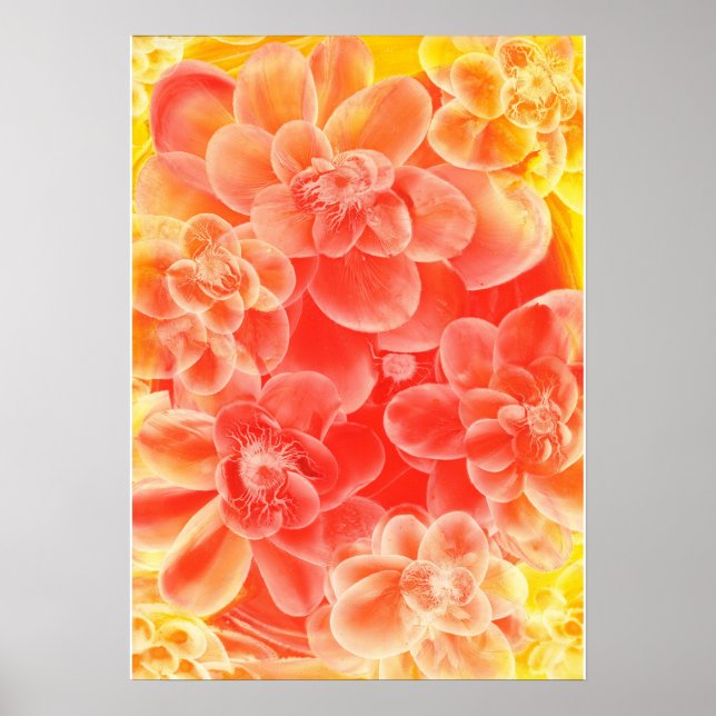 Hand Painted Gouache Flowers in Warm Sunset Colors Poster (Vorne)