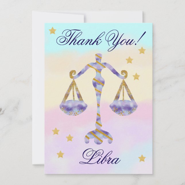 Hand-Painted Libra Birthday Thank You Dankeskarte (Vorderseite)