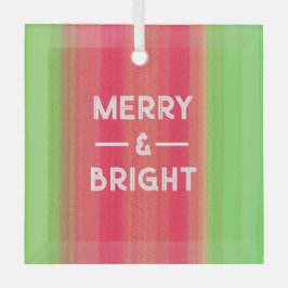 Hand Painted Merry and Bright Green and Red Ornament Aus Glas