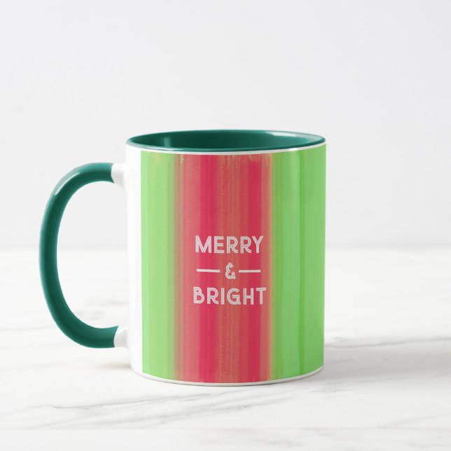 Hand Painted Merry and Bright Green and Red Tasse (Links)
