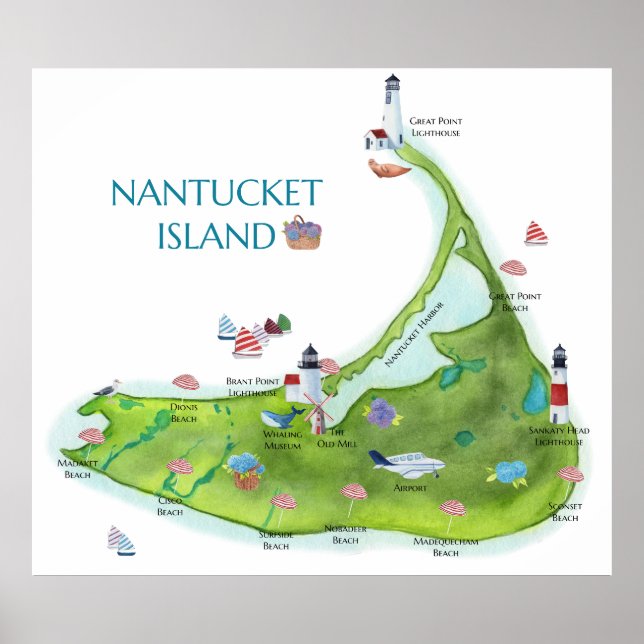 Hand Painted Nantucket Island Poster (Vorne)