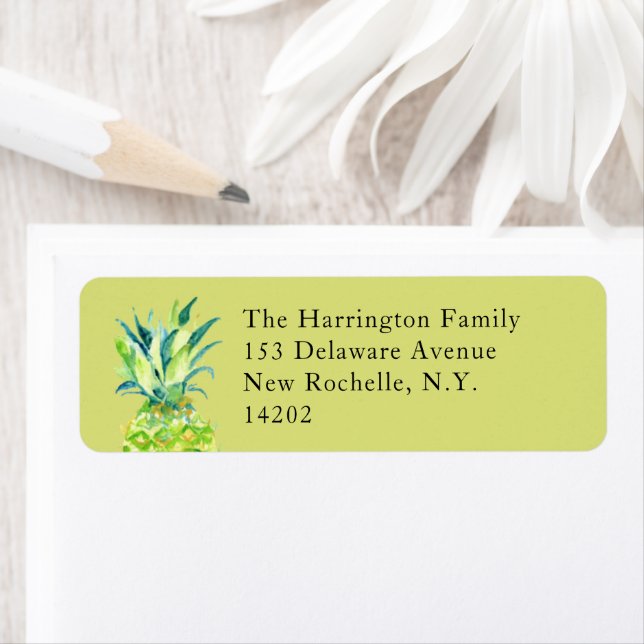 Hand-Painted Pineapple Chartreuse Return Address  (Insitu)