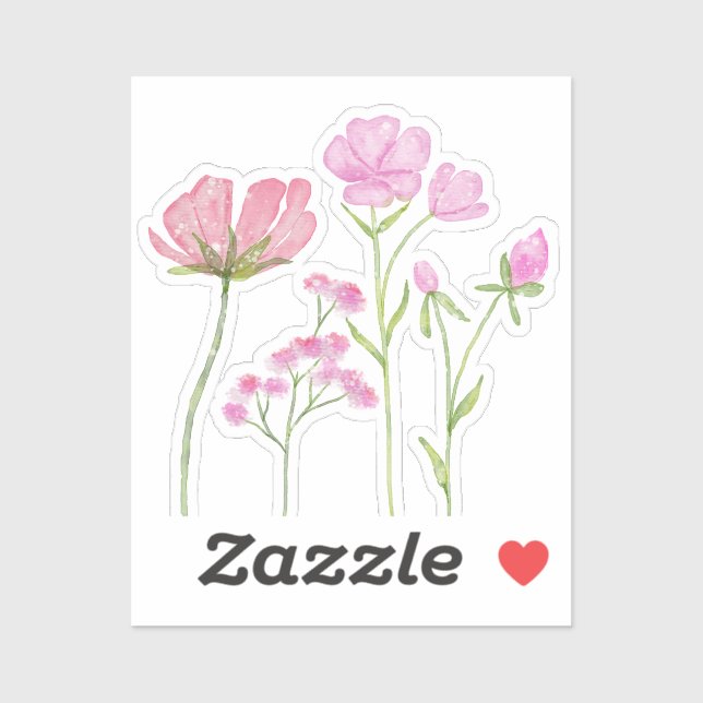 Hand-Painted Pink Wildflowers Illustration Aufkleber (Blatt)