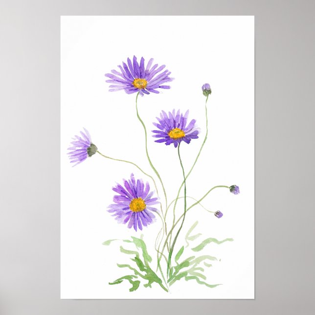 hand painted purple daisy watercolour poster (Vorne)