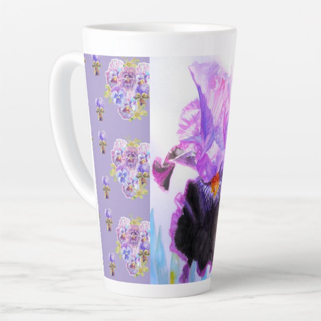Hand Painted Purple Iris Irises floral Latte Mug Milchtasse (Linke Ecke)