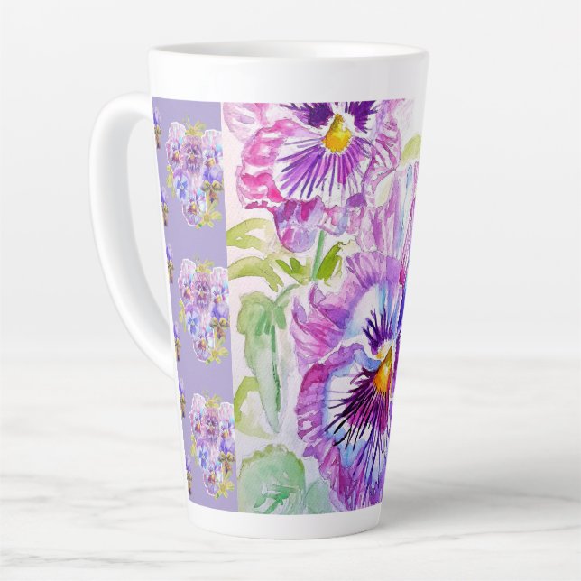 Hand Painted Purple Pansy Pansies floral Latte Mug Milchtasse (Linke Ecke)