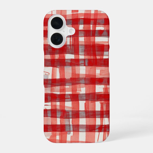 Hand-Painted Red Plaid Phone Case iPhone 16 Hülle (Rückseite)