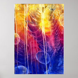Hand Painted Red Yellow Blue Dripping Abstract Art Poster