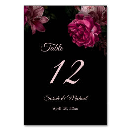 Hand Painted Roses Dark Moody Floral Wedding   Tischnummer