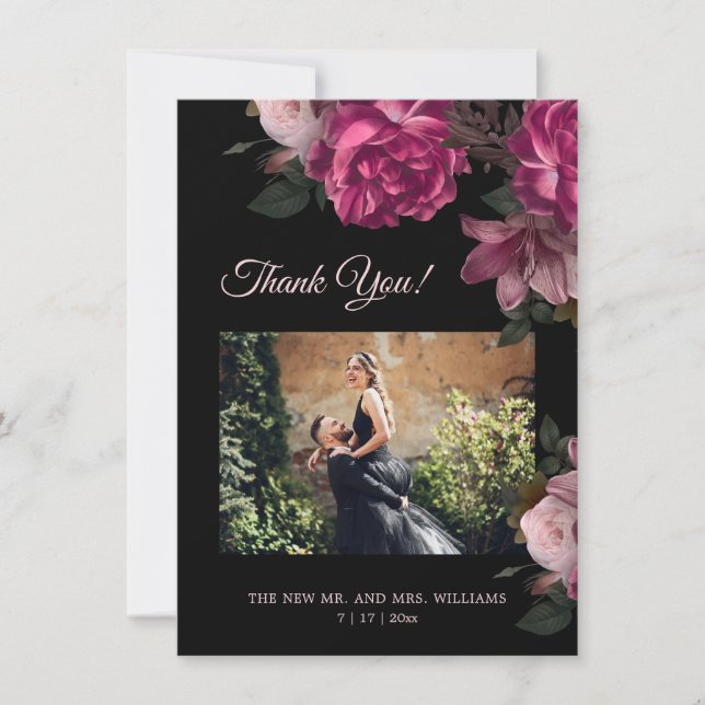 Hand Painted Roses Dark Romantic Wedding  Dankeskarte (Vorderseite)