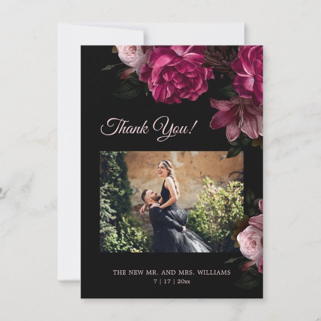 Hand Painted Roses Dark Romantic Wedding  Dankeskarte (Vorderseite)